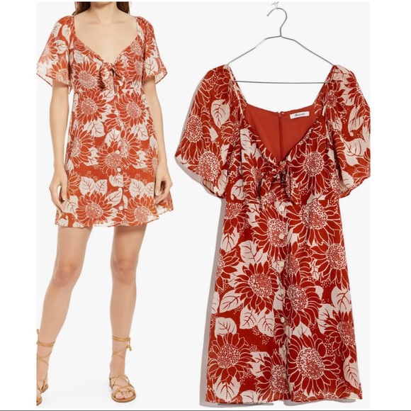 Madewell Dresses & Skirts - Madewell Mini Tie Front Silk Sunflower Dress
